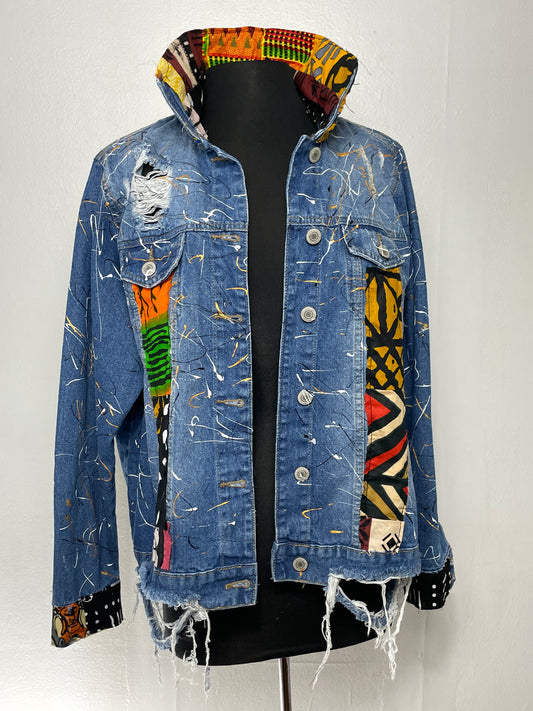 Ankara Denim Jacket Short