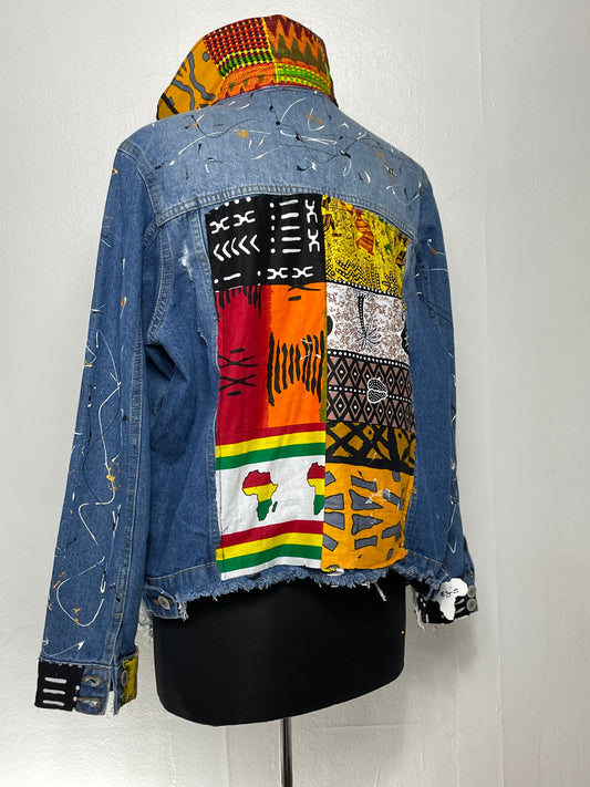 Ankara Denim Jacket Short