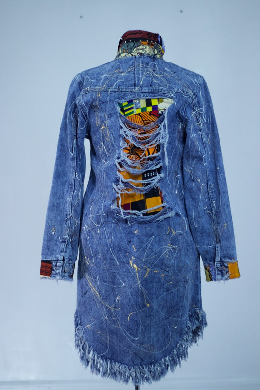 Ankara Denim Jacket Long