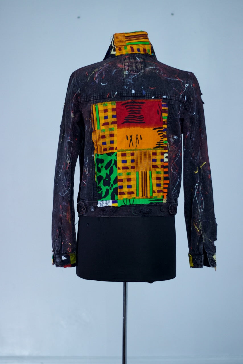 Ankara Denim Jacket Short