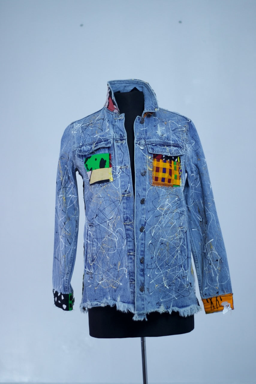 Ankara Denim Jacket Short