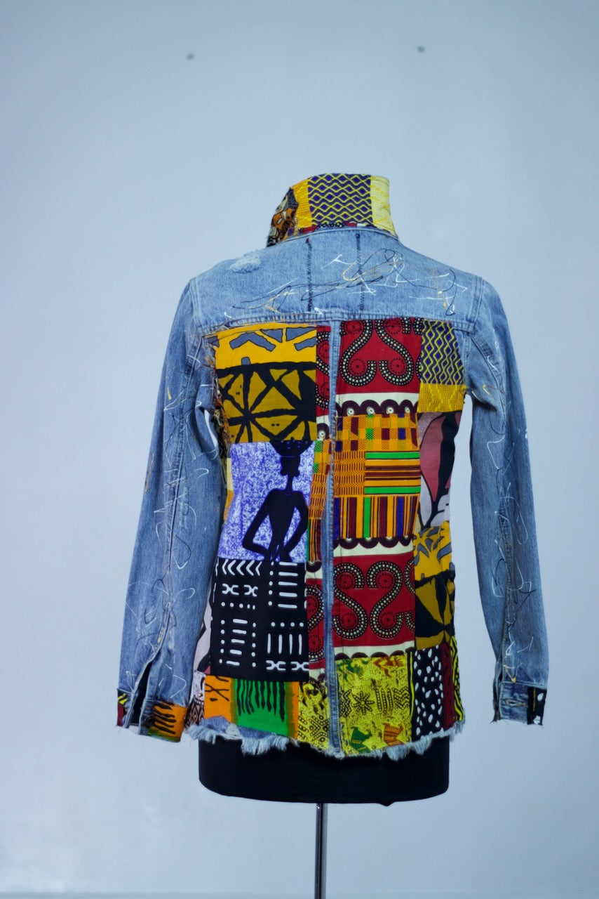 Ankara Denim Jacket Short