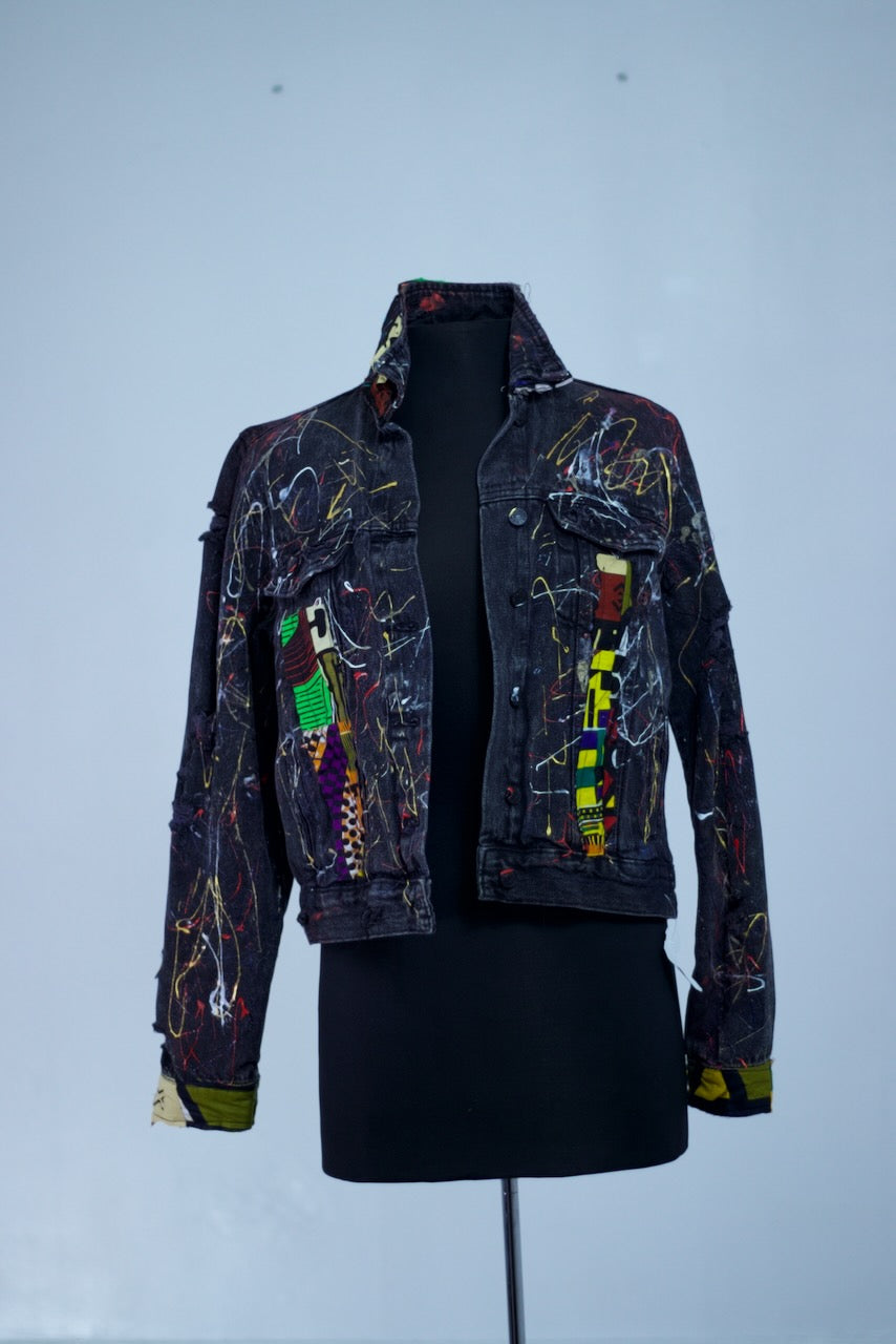 Ankara Denim Jacket Short